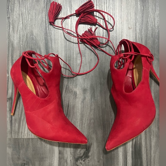 SCHUTZ Red Lace-Up Heels - Picture 2 of 5